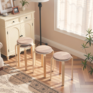 Sunvega Set of 4 Solid Birch Wood Stackable Round Backless Stools for Dining Room