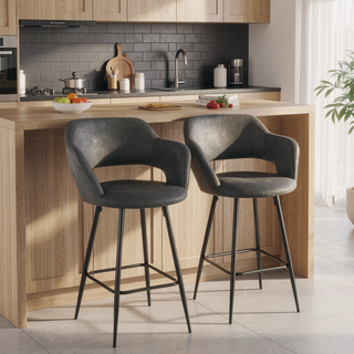 Sunvega Contemporary Black Metal and Grey Faux Leather Counter Stool Set of 2
