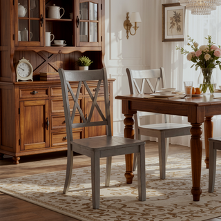 Sunvega Set of Two Gray Solid Wood X Backrest Dining Side Chairs