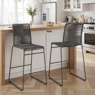 Sunvega Charcoal Rope Woven Metal Bar Chair with Sled Base Set of 2