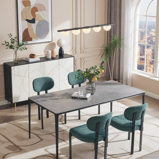 Sunvega Mid-Century Modern Upholstered Boucle Dining Chairs with Black Metal Legs