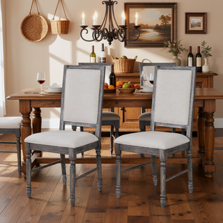 Sunvega Cream and Weathered Grey Farmhouse Style Open Back Side Chairs Set of 2