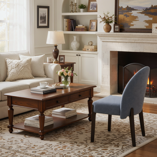 Sunvega Set of 2 Modern Dining Chairs with Gray Fabric Upholstery and Espresso Finish