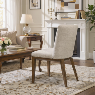 Sunvega Elmwood Beige Fabric Dining Chair Set Of 2 For Living Room Bedroom