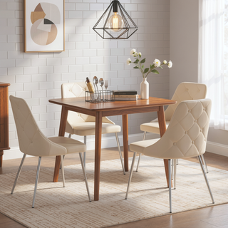 Sunvega Contemporary Faux Leather Dining Chair with Button Tufted Backrest and Metal Legs Set of 2
