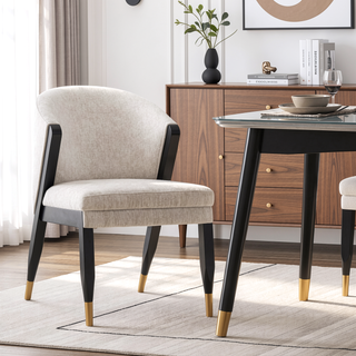 Sunvega Modern Elm Wood and Chenille Upholstered Dining Chair with Gold Tips
