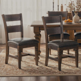 Sunvega Dark Brown Mahogany Ladderback Dining Chairs with Gray Fabric Cushioned Seats