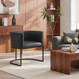 Sunvega Modern Faux Leather Upholstered Dining Chair with Geometric Metal Frame