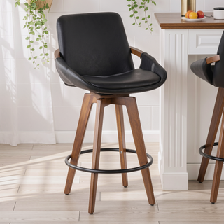 Sunvega Mid-Century Modern Counter Stool with Faux Leather Seat and Walnut Legs