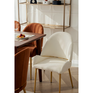Sunvega Modern PU Leather Dining Chair with Metal Legs in Beige Set of 2