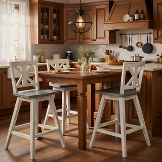Sunvega Solid Rubberwood Counter Height Dining Table with Distressed Gray Finish
