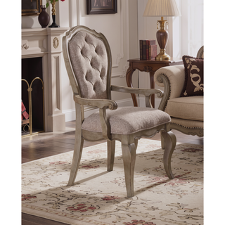 Sunvega Button Tufted Arm Chair with Wooden Curved Apron Seat and Armrests (Set of 2)