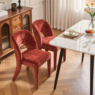 Sunvega Grey Chenille Dining Chairs with Hollowed-Out Backrest Set of 2