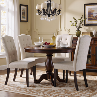 Sunvega Beige Linen Upholstered Dining Chairs with Weathered Espresso Wooden Legs Set of 2