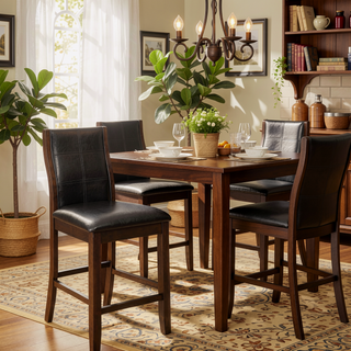Sunvega Transitional Brown Cherry Espresso Curved Back Leatherette Padded Seat Side Chairs