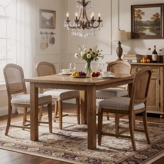 Sunvega Counter Height Stools with Tan Linen Upholstery and Weathered Oak Finish