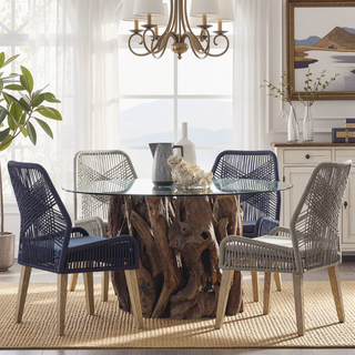 Sunvega Dark Navy Solid Mahogany Wood Back Side Chairs with Foam Cushions (Set of 2)