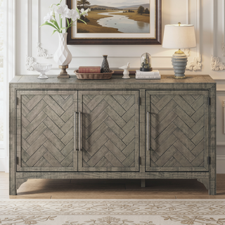 Sunvega MDF and Pine Veneer Sideboard Cabinet with Adjustable Shelves for Living Rooms