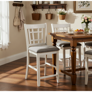 Sunvega Antique White and Rosy Brown Finish Counter Height Dining Table with Extension Leaf
