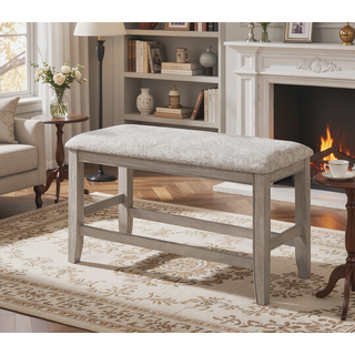 Sunvega Farmhouse Style Upholstered Cushion Seat Counter Height Bench with Footrest