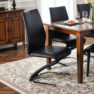 Sunvega Contemporary Style Black Leatherette Dining Chairs with Z-Shaped Chrome Base