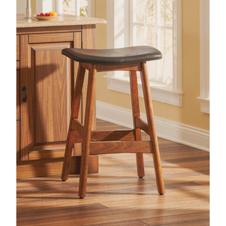 Sunvega Solid Wood Walnut Finish Counter Height Stools with Faux Leather Seat