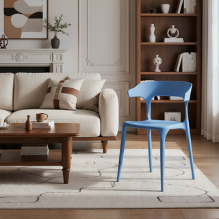 Sunvega Stackable Plastic Chairs Set of 4 in Blue and White with Reinforced Feet