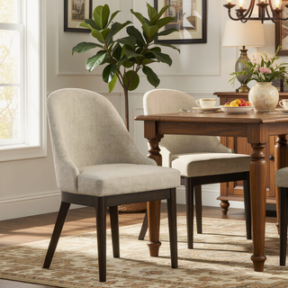Sunvega Soft Beige Upholstered Dining Side Chair with Curved Backrest and Padded Seat