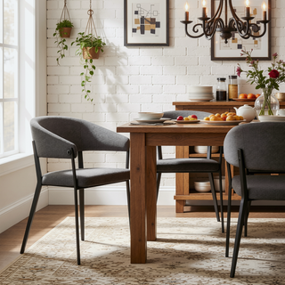 Sunvega Modern Upholstered Leatherette Dining Chair with Grey Metal Frame