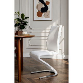 Sunvega Contemporary Style Black Leatherette Dining Chairs with Z-Shaped Chrome Base