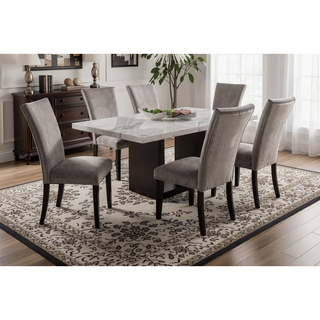 Sunvega Gray Fabric Upholstered Dining Bench with Wire-Brushed Finish