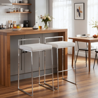 Sunvega Contemporary Stackable Barstools with White Velvet Cushions and Stainless Steel Frame