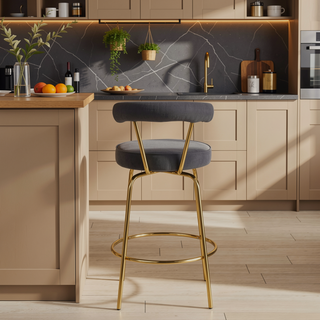 Sunvega Gold Metal and Black Velvet Art Deco Rhonda Glam Counter Stool Set of 2