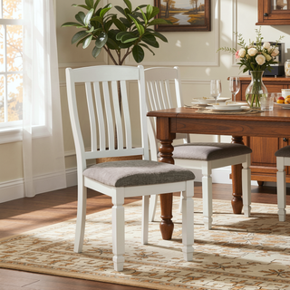 Sunvega Rustic White Slat Back Upholstered Side Chair Set of 2