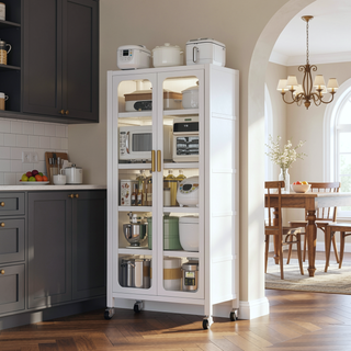 Sunvega 6 Tier Metal Kitchen Pantry Storage Cabinet with Transparent Door and Wheels