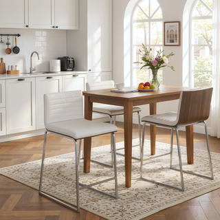 Sunvega Modern Mara Counter Stool with Faux Leather Seat and Stainless Steel Legs Set of 2