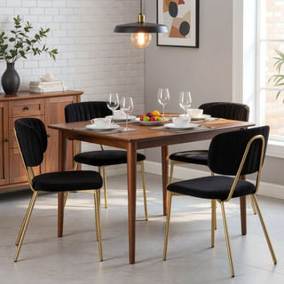 Sunvega Gold Metal Frame and Black Velvet Upholstered Bouton Chair Set of 2