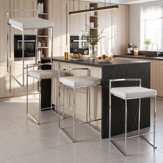 Sunvega Contemporary Stackable Counter Stool with White Faux Leather Seat Set of 3