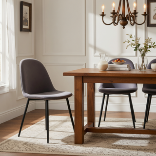 Sunvega Pebble Contemporary Chairs with Grey Velvet Upholstery and Black Steel Frame - Set of 2