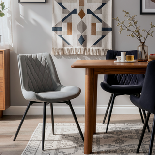 Sunvega Grey Tufted Swivel Dining Chairs with Padded Bucket Seat and Gunmetal Legs