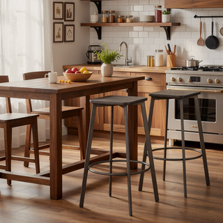 Sunvega Clara Industrial Square Barstool with Antique Metal Base and Distressed Wood Seat