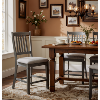 Sunvega Antique White Finish Wooden Bench with Gray Textured Fabric Upholstered Seat