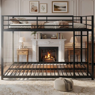 Sunvega Full over Full Metal Bunk Bed with Ladder and Guardrail for Bedroom