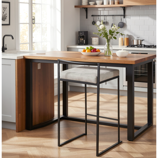 Sunvega Contemporary Stackable Counter Stool with Light Grey Cowboy Fabric Cushion