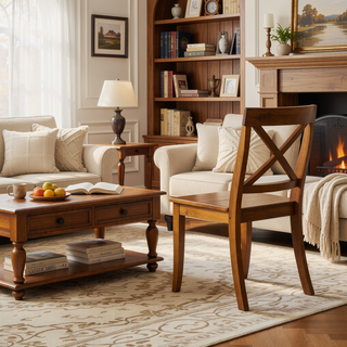 Sunvega Acacia Wood Dining Chairs with X-Shaped Backrest for Classic Dining Room