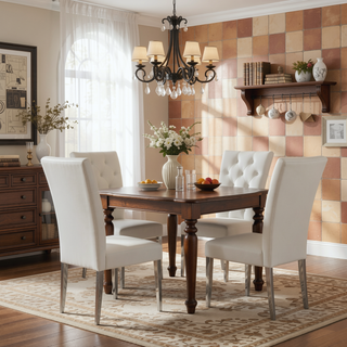 Sunvega Modern Velvet Upholstered Dining Chair Set with Tufted Back and Gold Legs