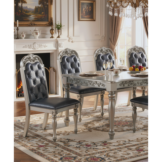 Sunvega Antique Design Silver Grey Finish Rubberwood Formal Dining Table