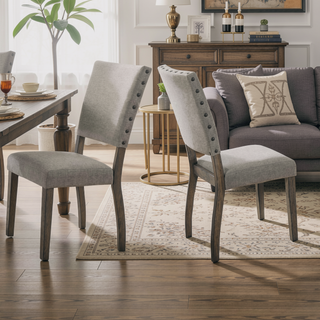 Sunvega Antique Light Gray Fabric Upholstered Dining Chair Set of 2 with Nailhead Trim