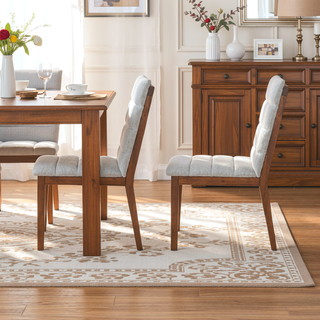 Sunvega Walnut Finish Modern Dining Chairs with Linen Blend Upholstery Set of 2
