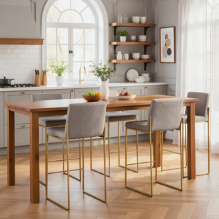 Sunvega Fuji High Back Bar Stool with Padded Seat and Backrest in Gold Steel